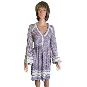 Cupio Juliana Purple Paisley Boho Mini Dress Crochet Lace Trim XL NWT Peasant